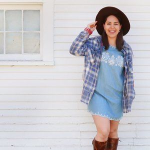 Forever 21 Chambray Embroidered Denim Dress